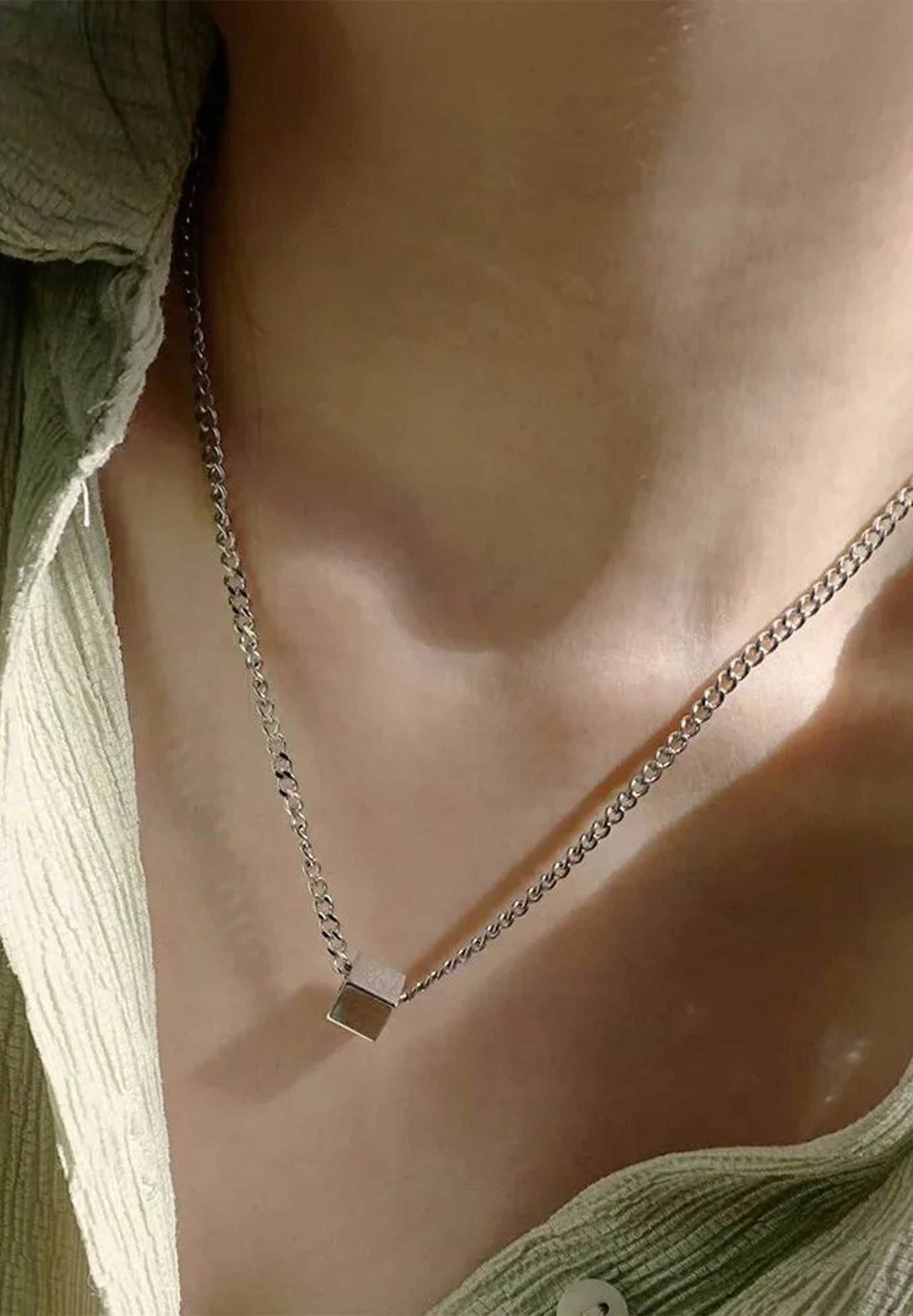Cube Cuban Link Silver Chain Necklace