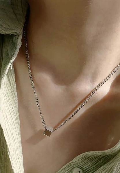 Cube Cuban Link Silver Chain Necklace