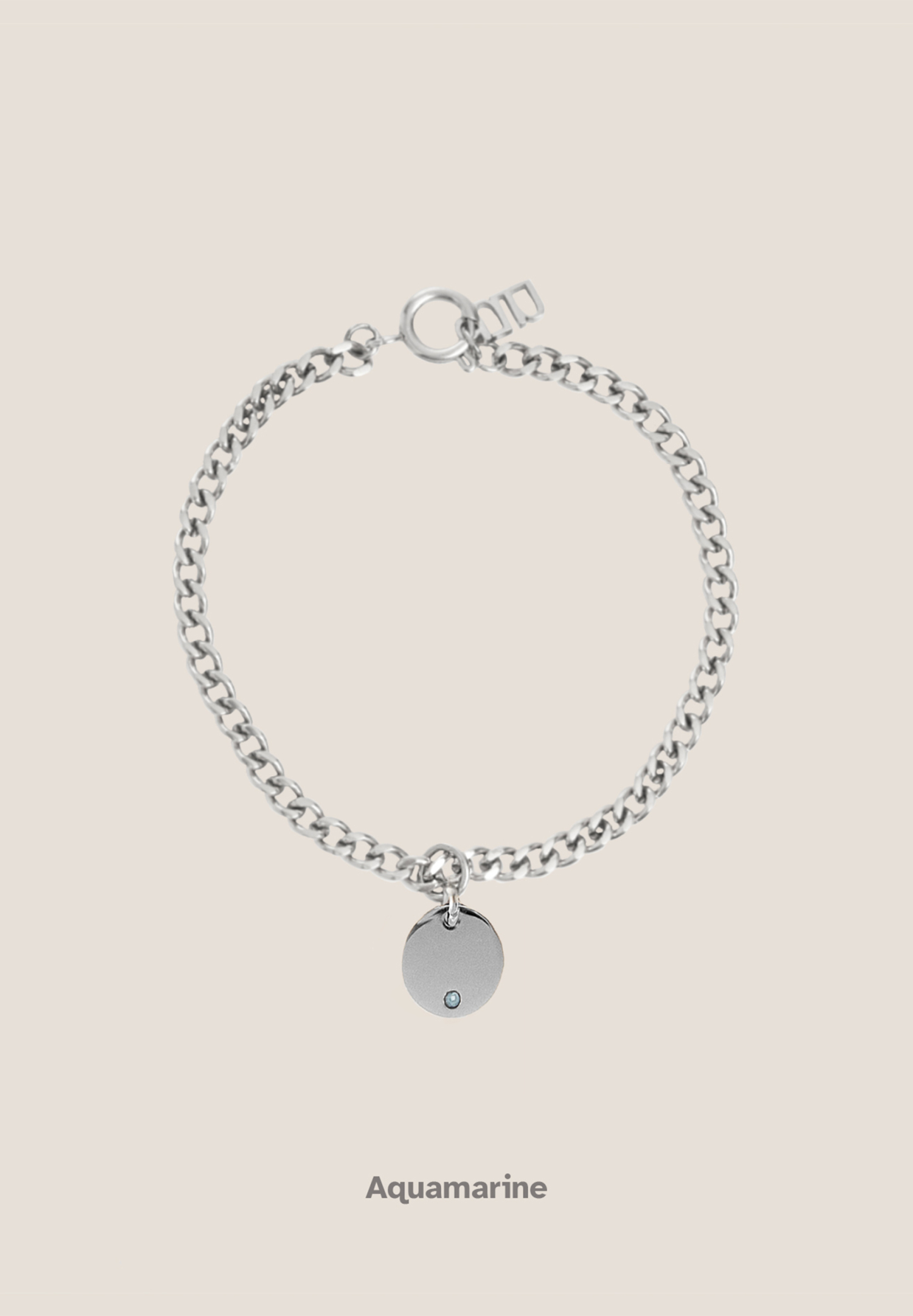 Birthstone Round Pendant Silver with Curb Chain Bracelet