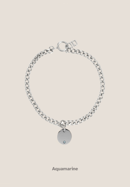 Birthstone Round Pendant Silver with Curb Chain Bracelet