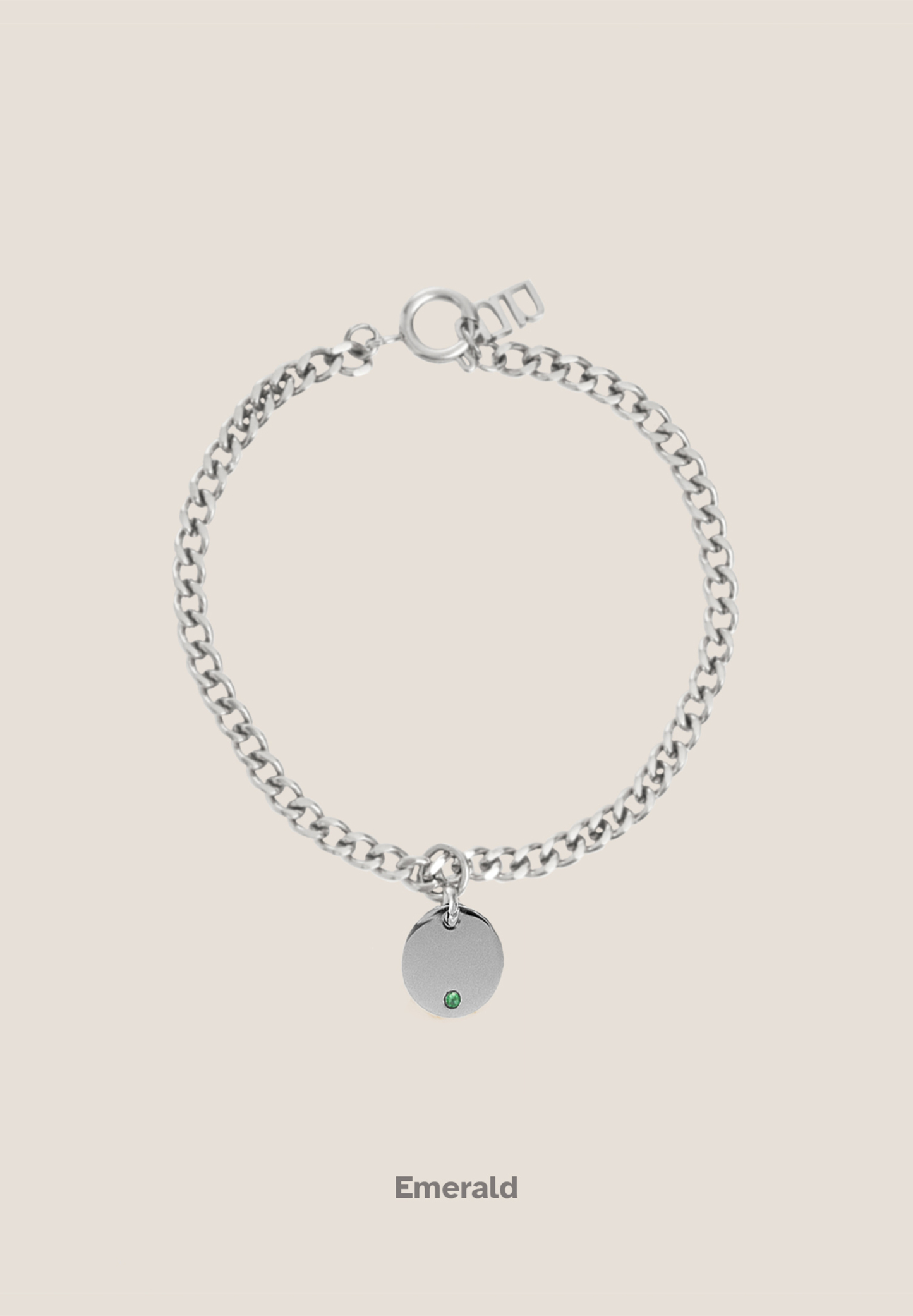 Birthstone Round Pendant Silver with Curb Chain Bracelet