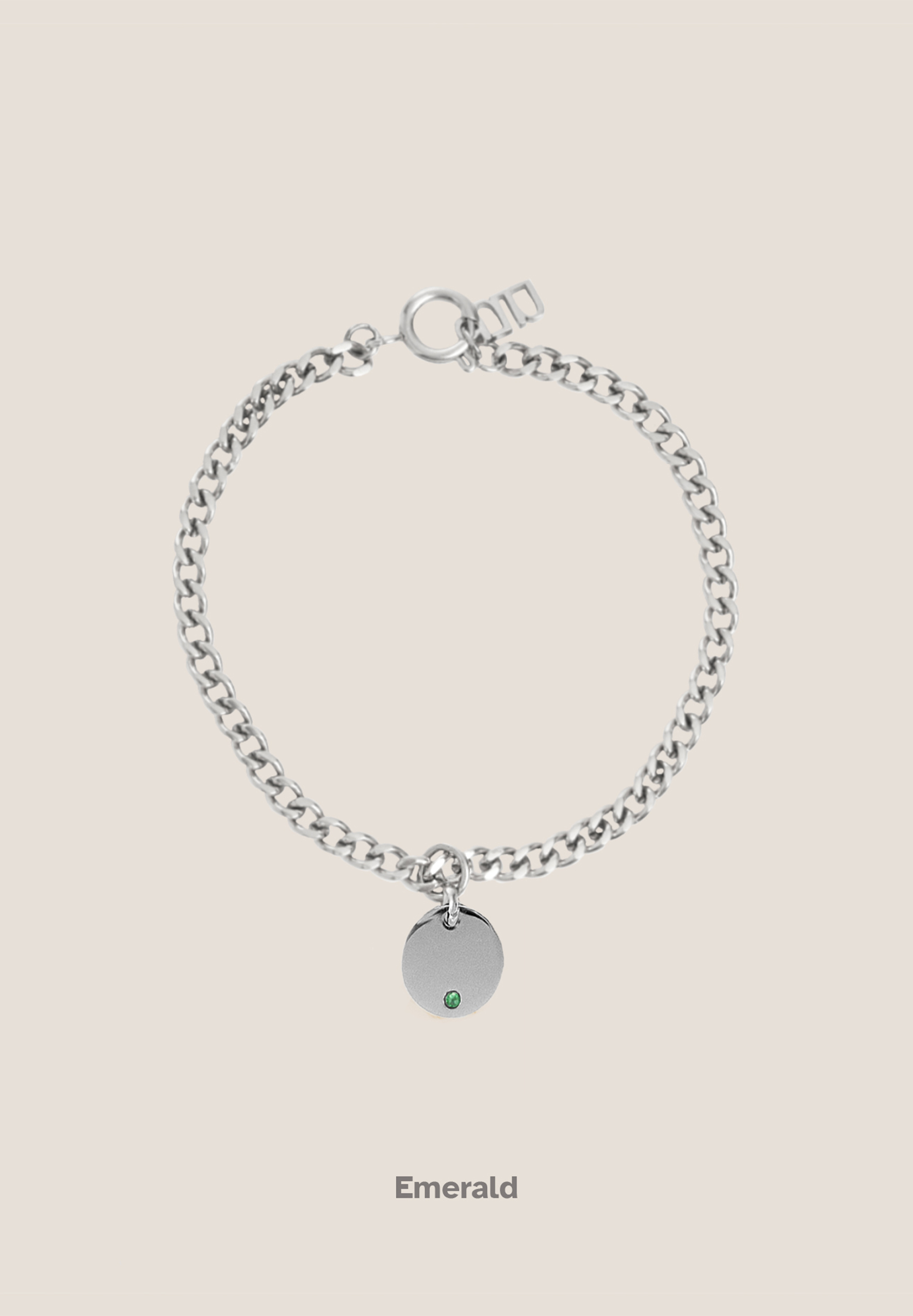 Birthstone Round Pendant Silver with Curb Chain Bracelet