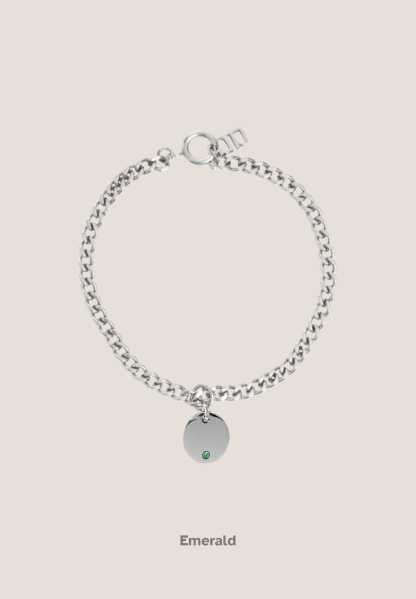 Birthstone Round Pendant Silver with Curb Chain Bracelet