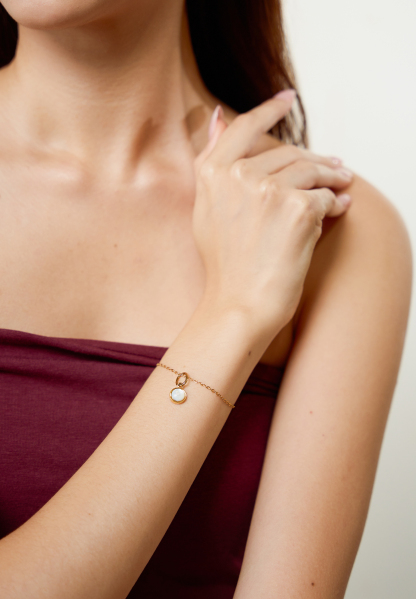 Mother of Pearl Charm with Gold Chain Bracelet