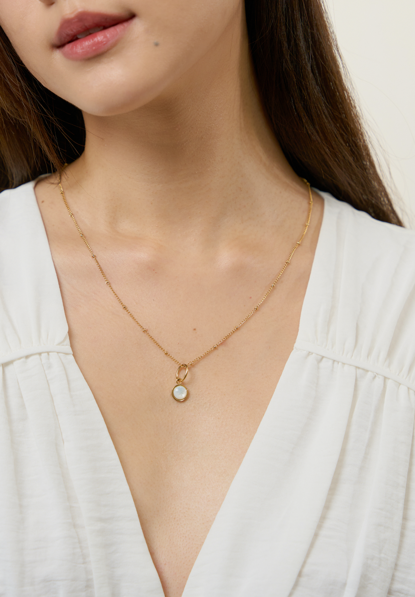 Mother of Pearl Charm with Gold Chain Necklace