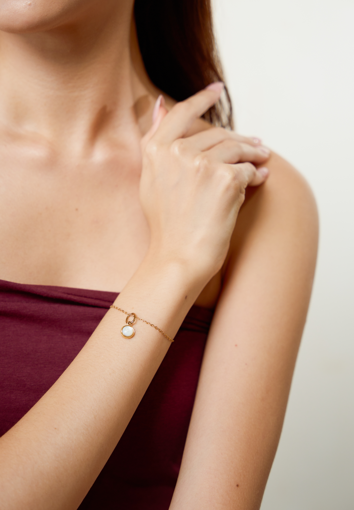 Mother of Pearl Charm with Gold Chain Bracelet