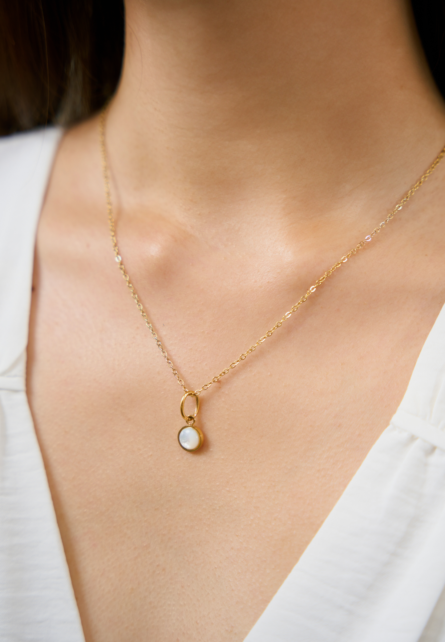 Mother of Pearl Charm with Gold Chain Necklace