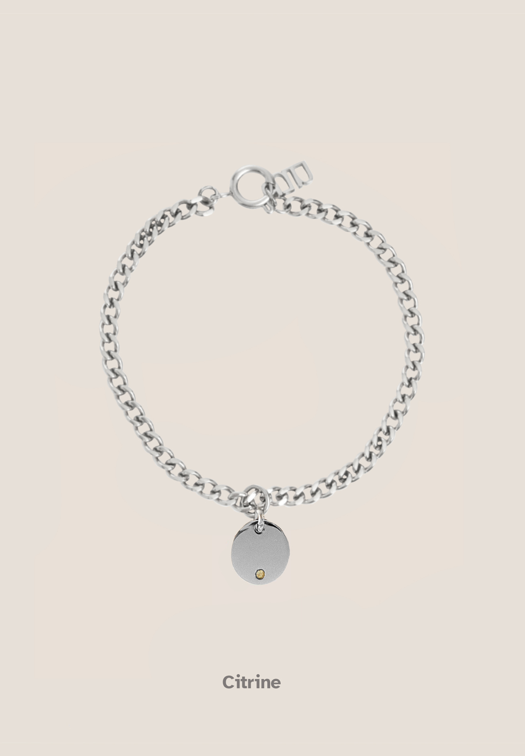 Birthstone Round Pendant Silver with Curb Chain Bracelet