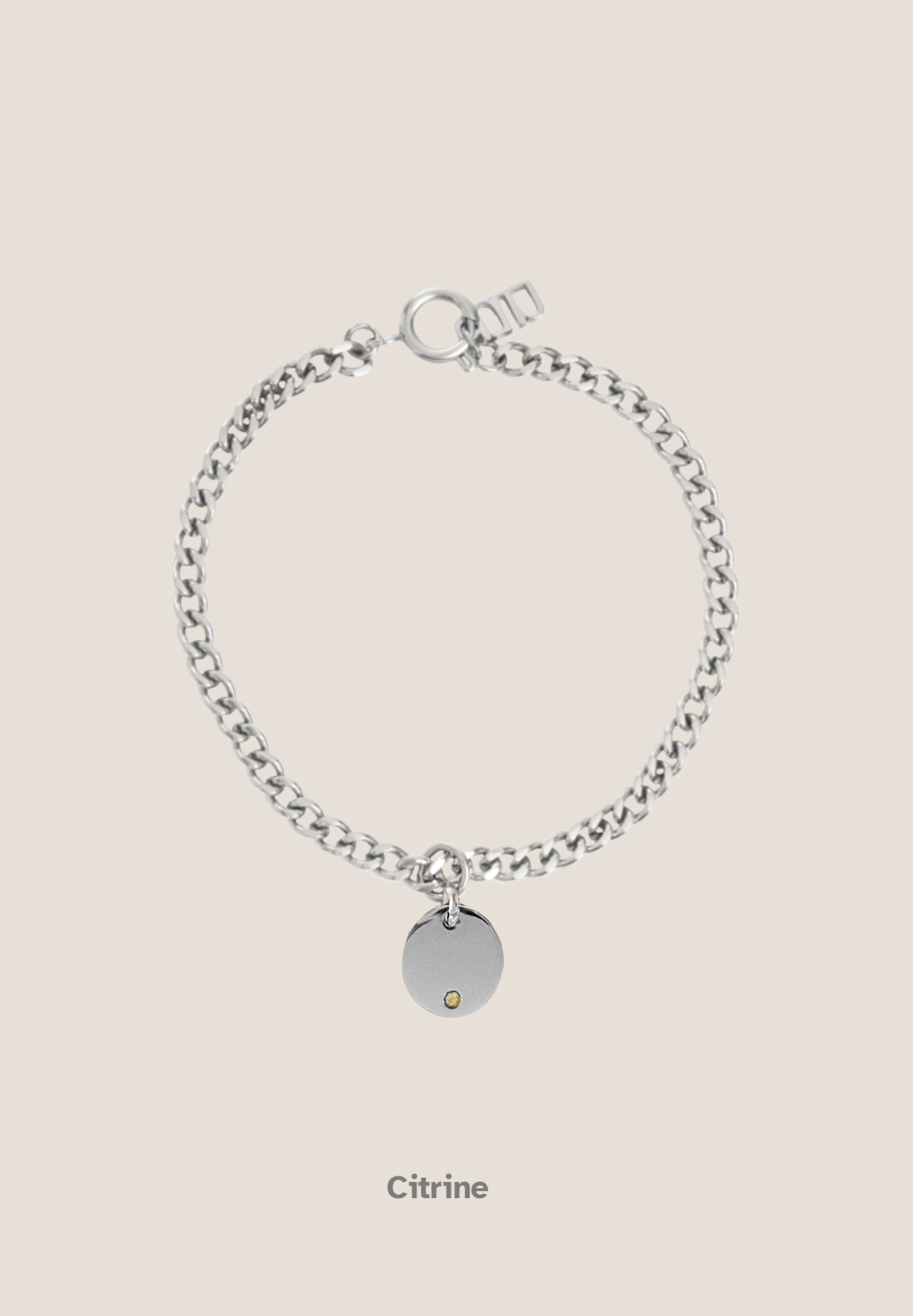 Birthstone Round Pendant Silver with Curb Chain Bracelet