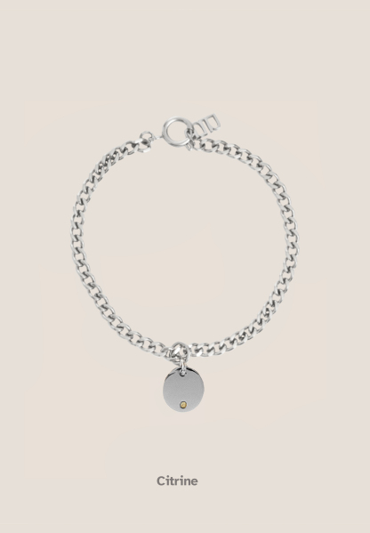 Birthstone Round Pendant Silver with Curb Chain Bracelet