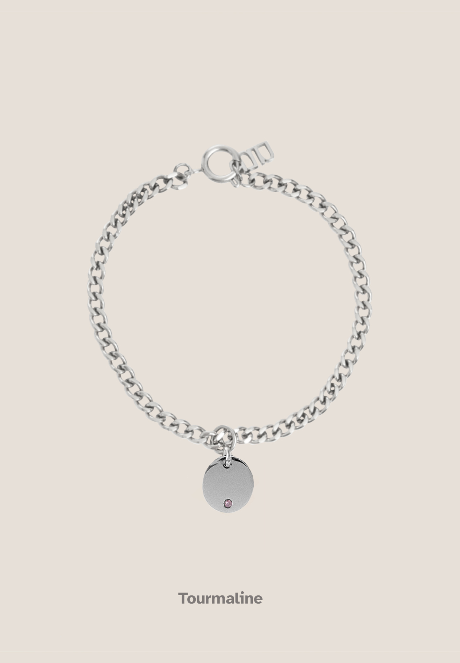 Birthstone Round Pendant Silver with Curb Chain Bracelet