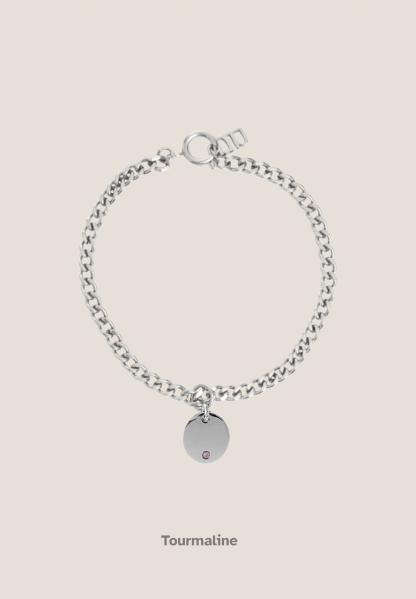 Birthstone Round Pendant Silver with Curb Chain Bracelet