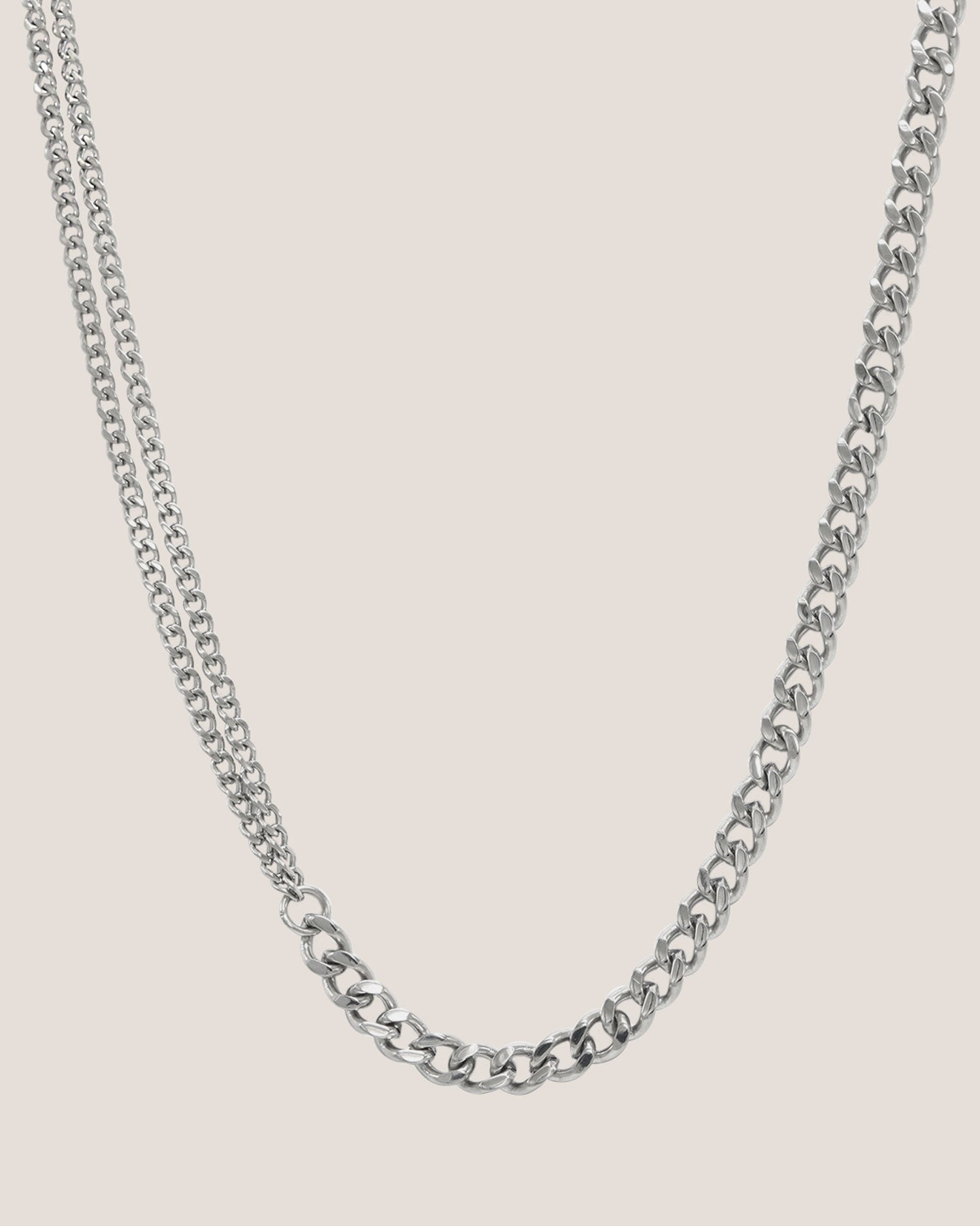 Ola Double Silver Cuban Chain Necklace
