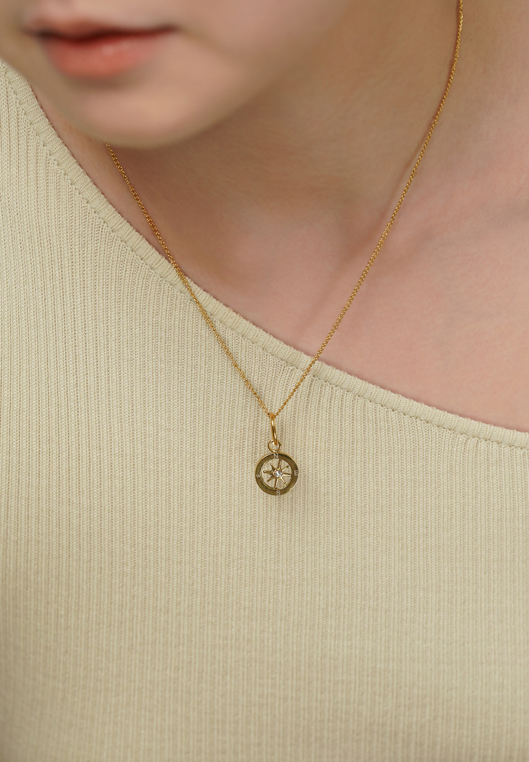 Path Charm with Gold Plain Chain Necklace