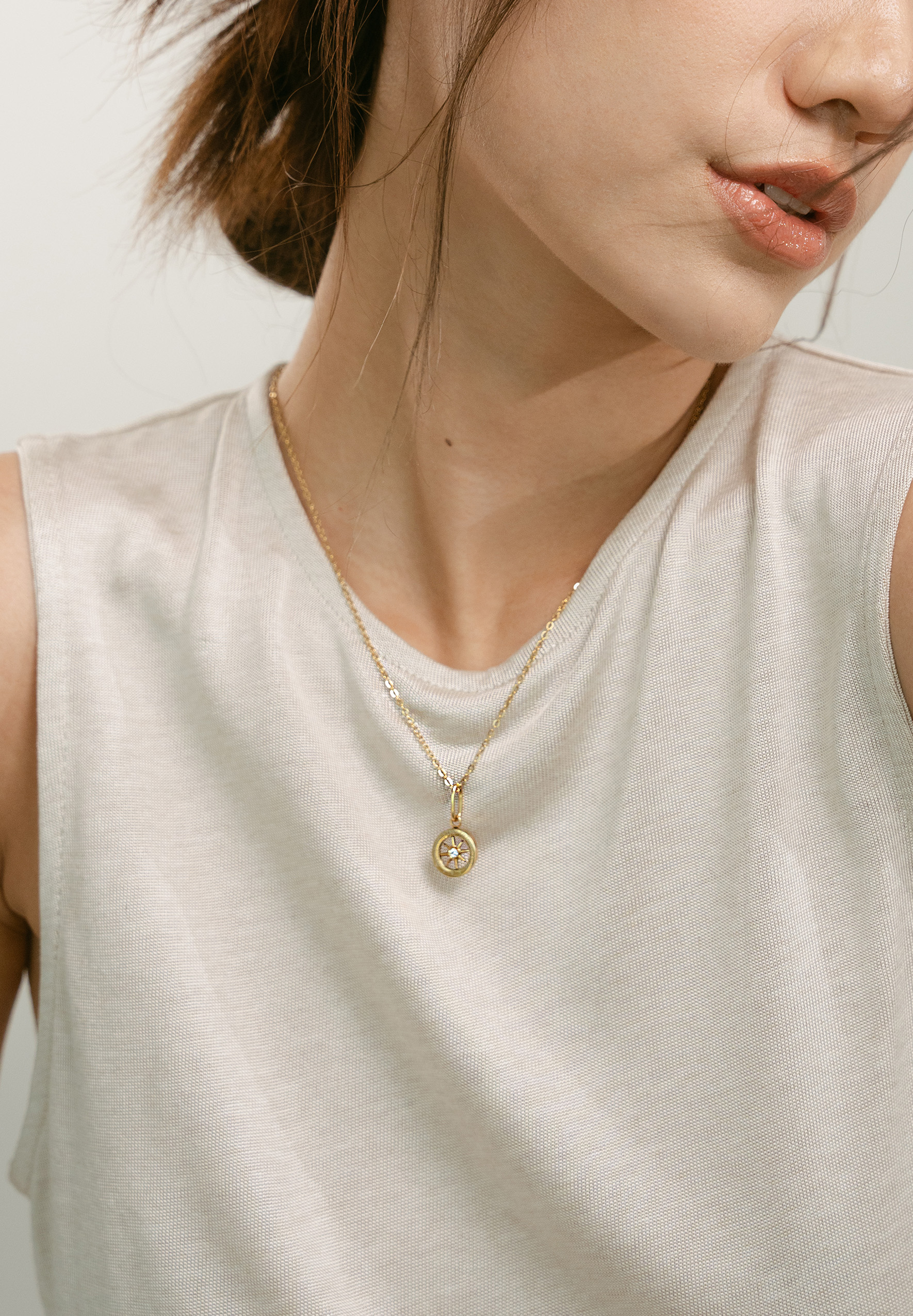Path Charm with Gold Plain Chain Necklace