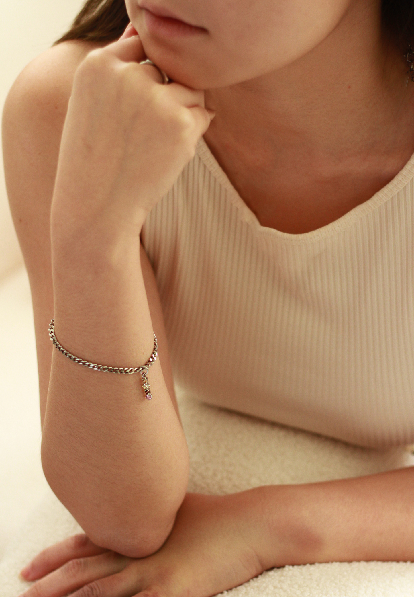 Romantic Mystic Pendant Silver with Curb Chain Bracelet