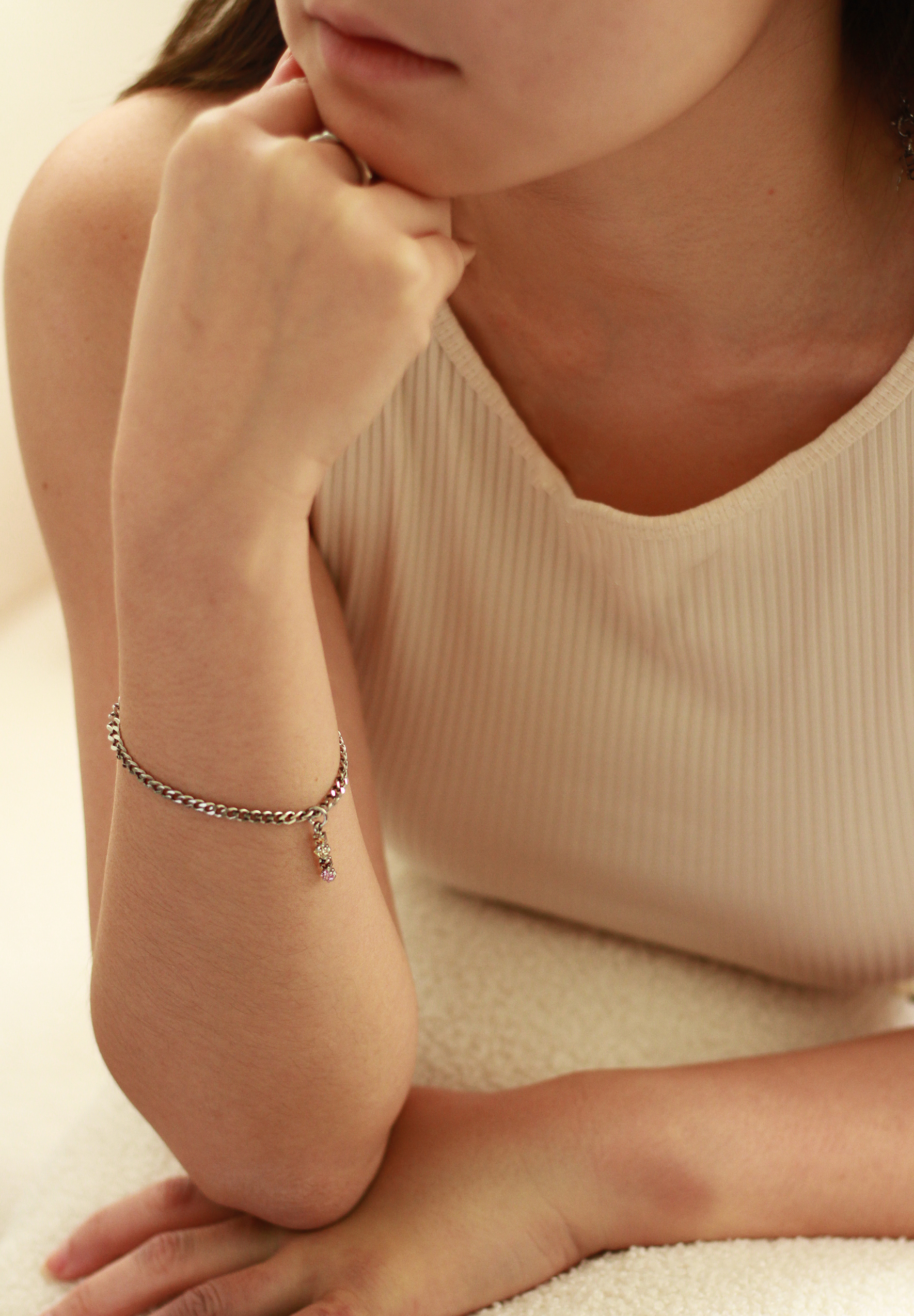 Romantic Mystic Pendant Silver with Curb Chain Bracelet