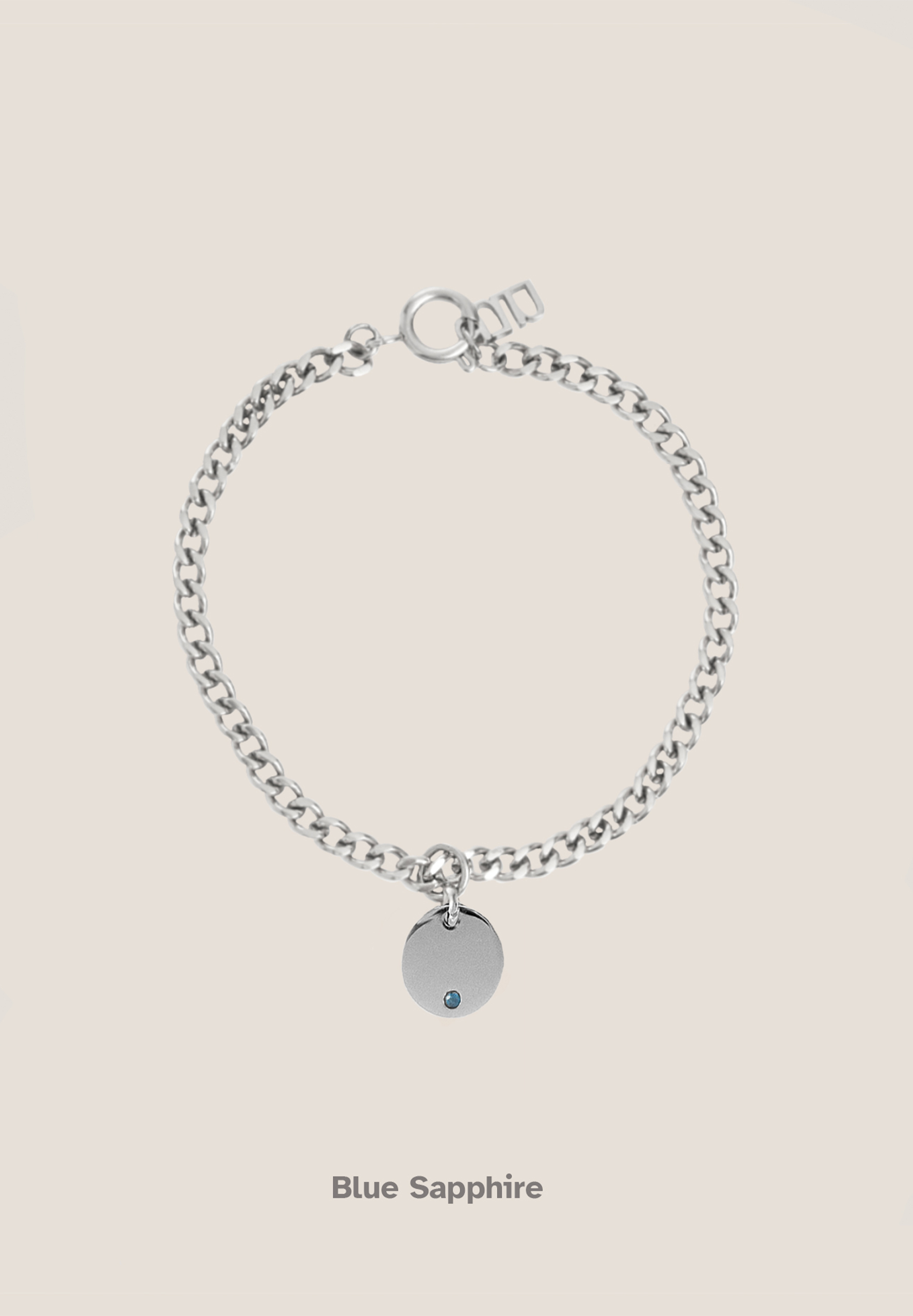 Birthstone Round Pendant Silver with Curb Chain Bracelet
