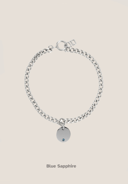 Birthstone Round Pendant Silver with Curb Chain Bracelet