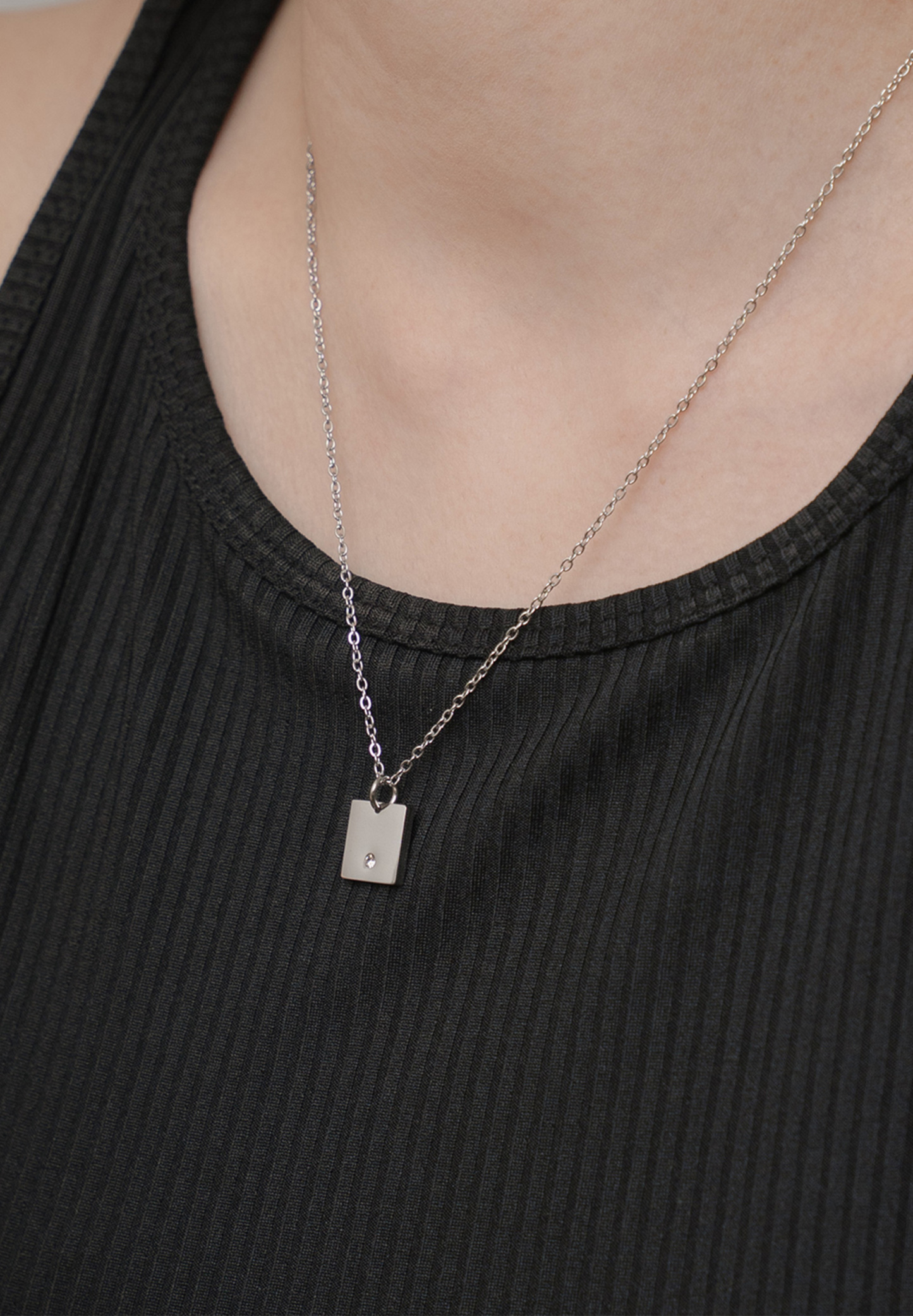 Square Silver Chain Pendant Necklace