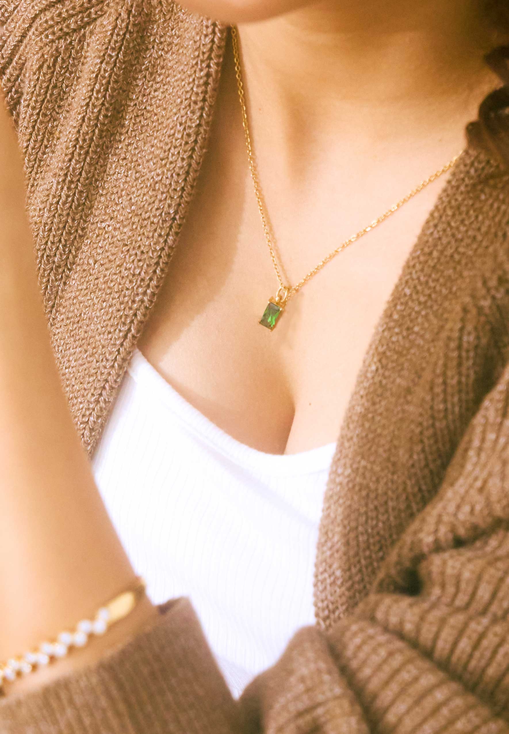 Verity Emerald Pendant Gold Chain Necklace