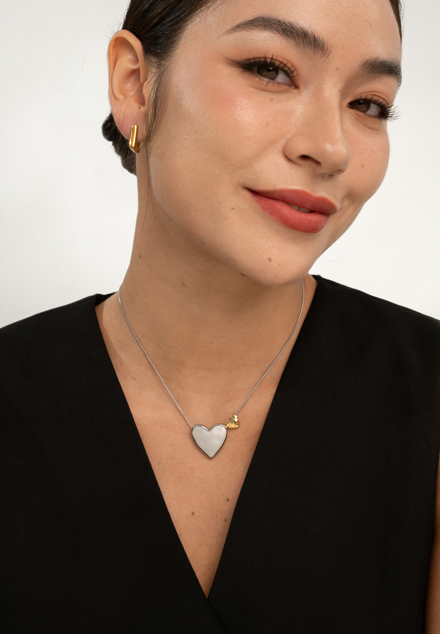 Two of a Kind Heart Mixed Metal Silver Necklace