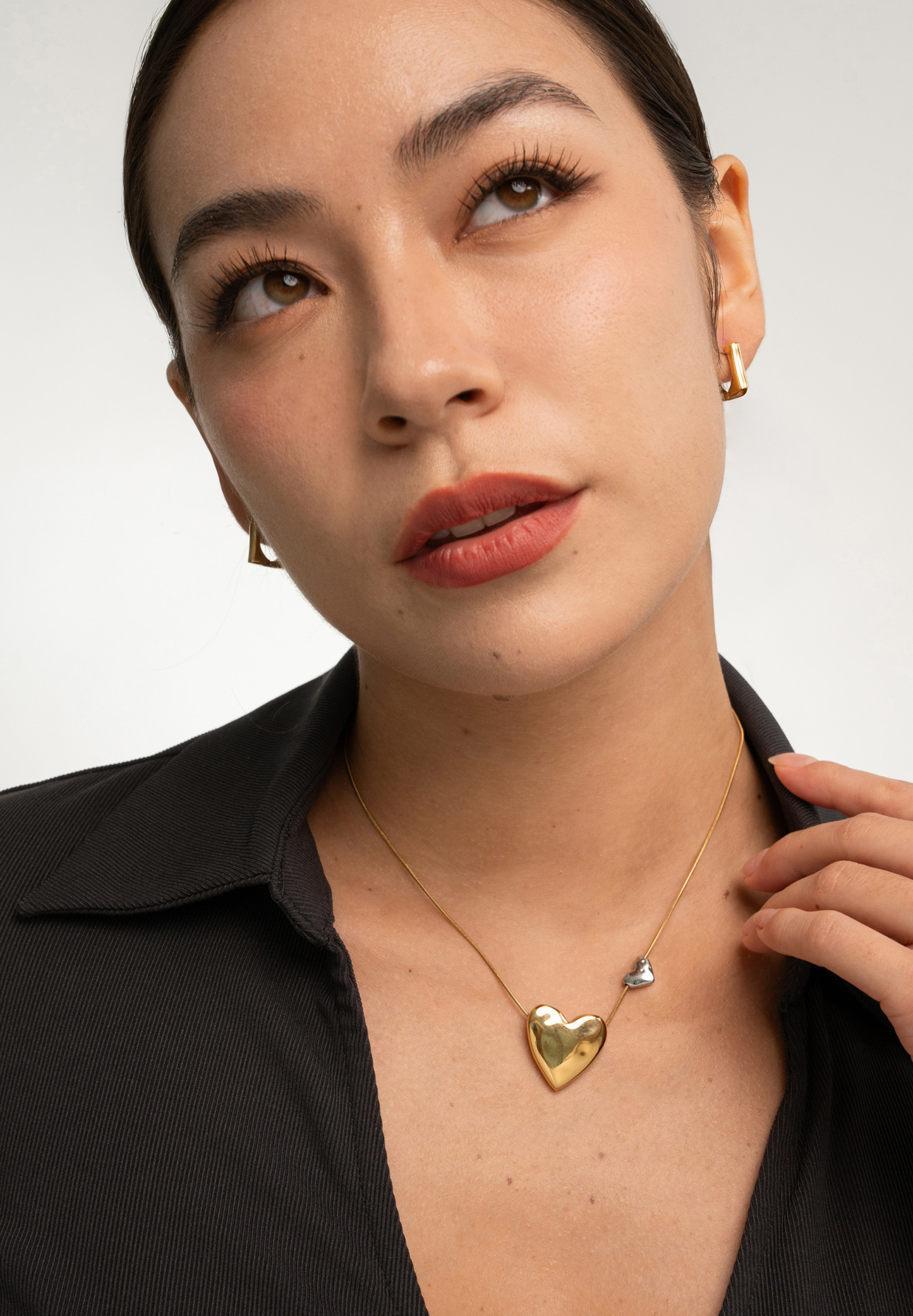Two of a Kind Heart Mixed Metal Gold Necklace