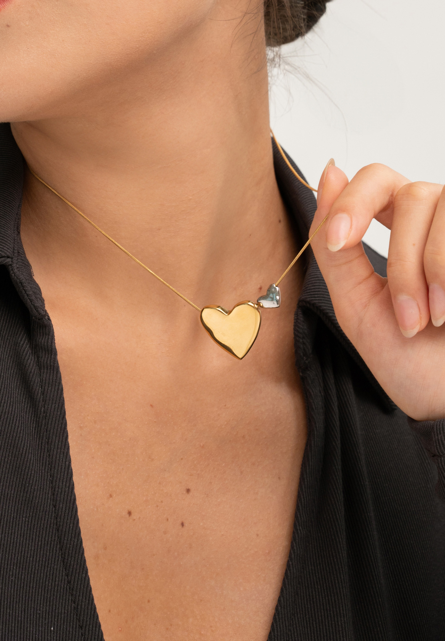 Two of a Kind Heart Mixed Metal Gold Necklace