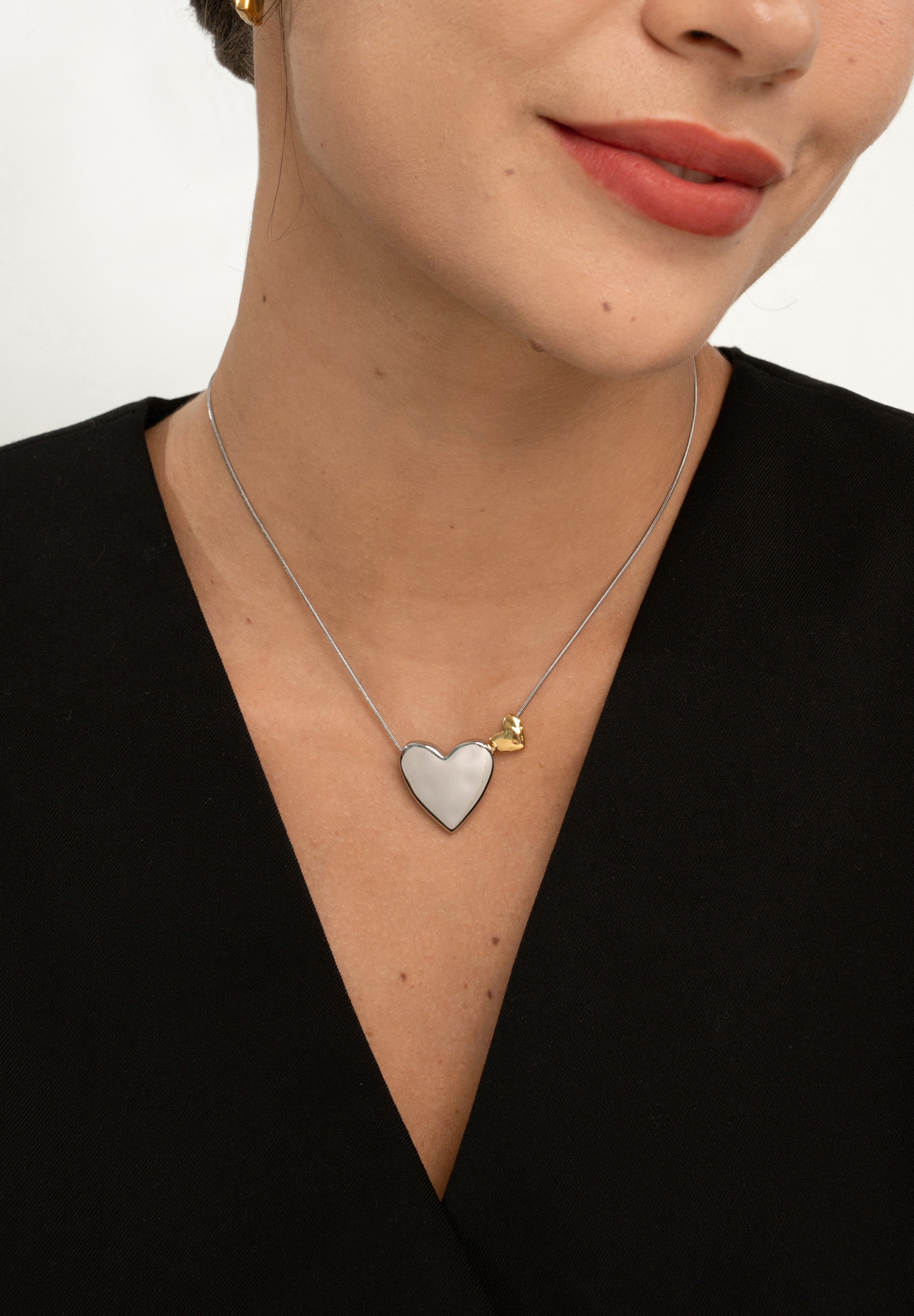 Two of a Kind Heart Mixed Metal Silver Necklace