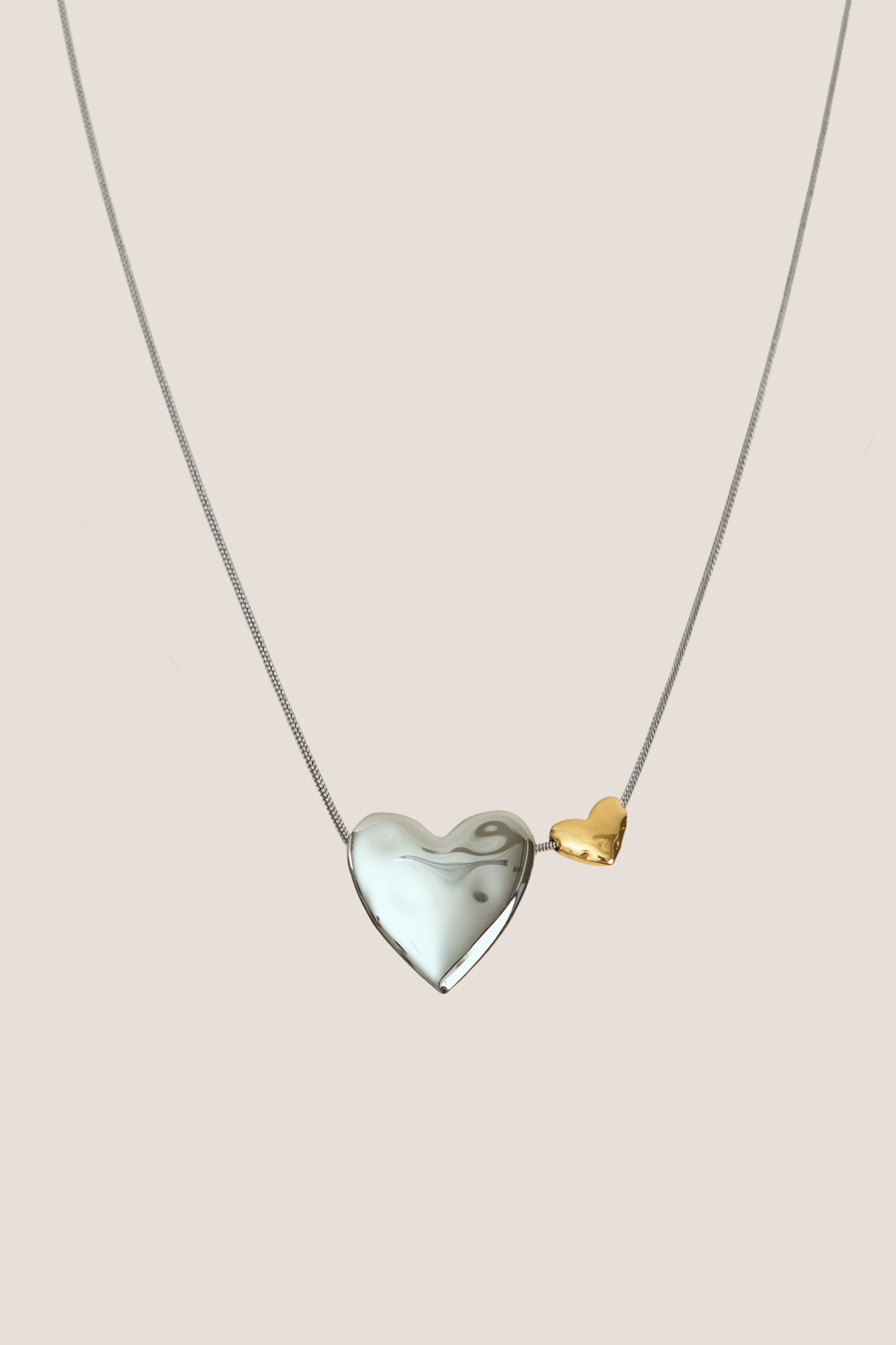 Two of a Kind Heart Mixed Metal Silver Necklace