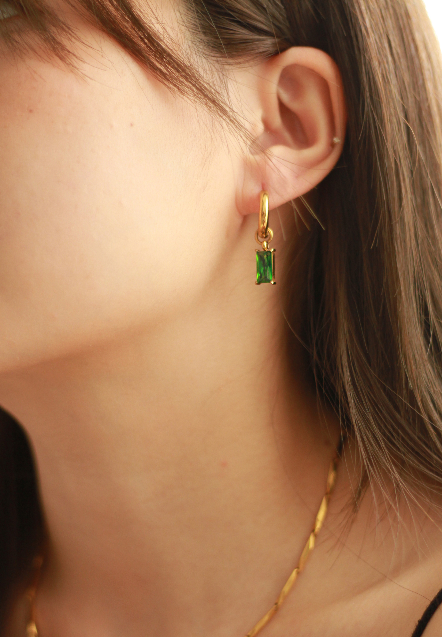 Verity Emerald Mini Gold Hoop Earrings