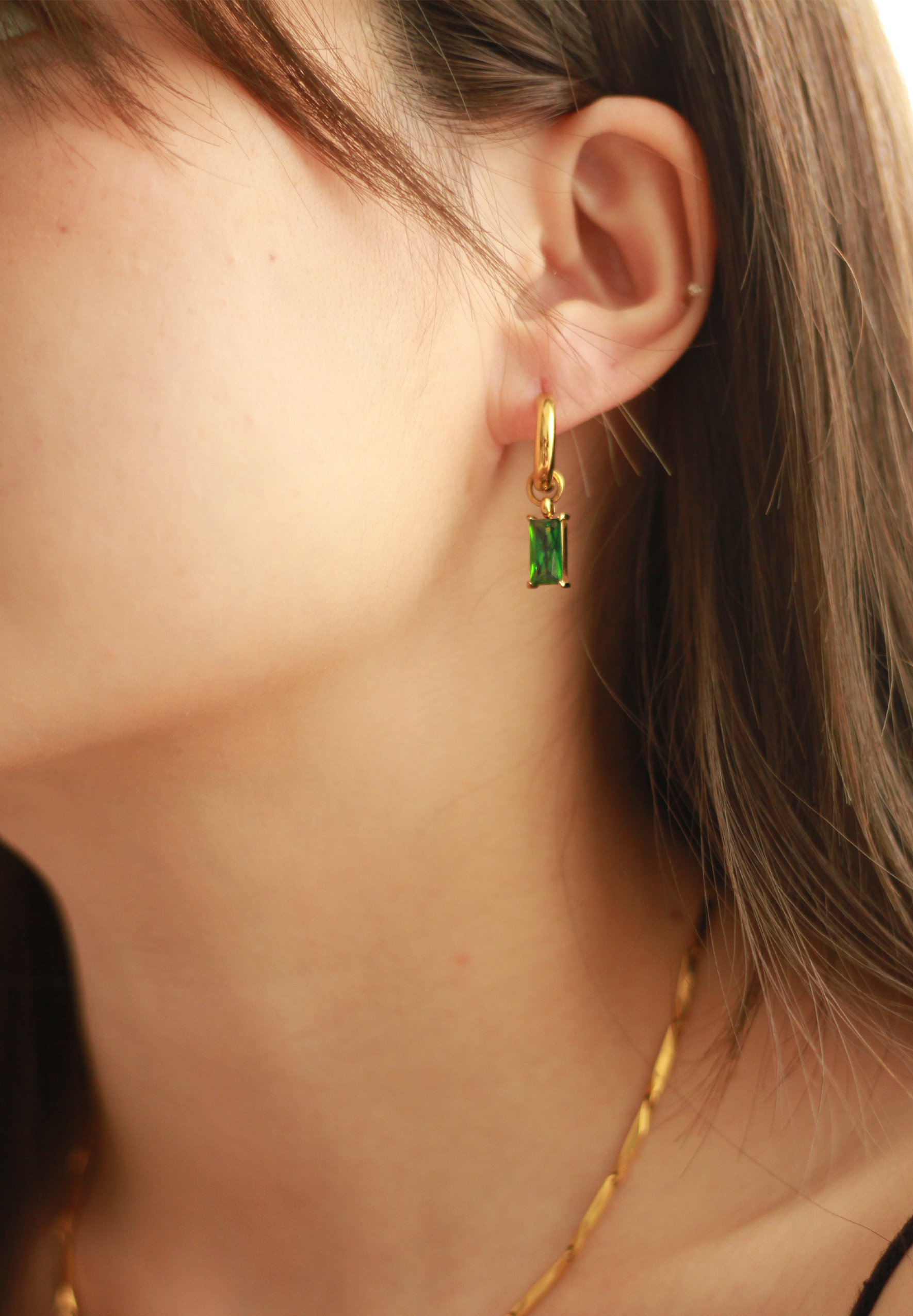 Verity Emerald Mini Gold Hoop Earrings