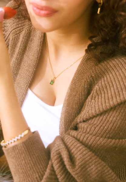 Verity Emerald Pendant Gold Chain Necklace