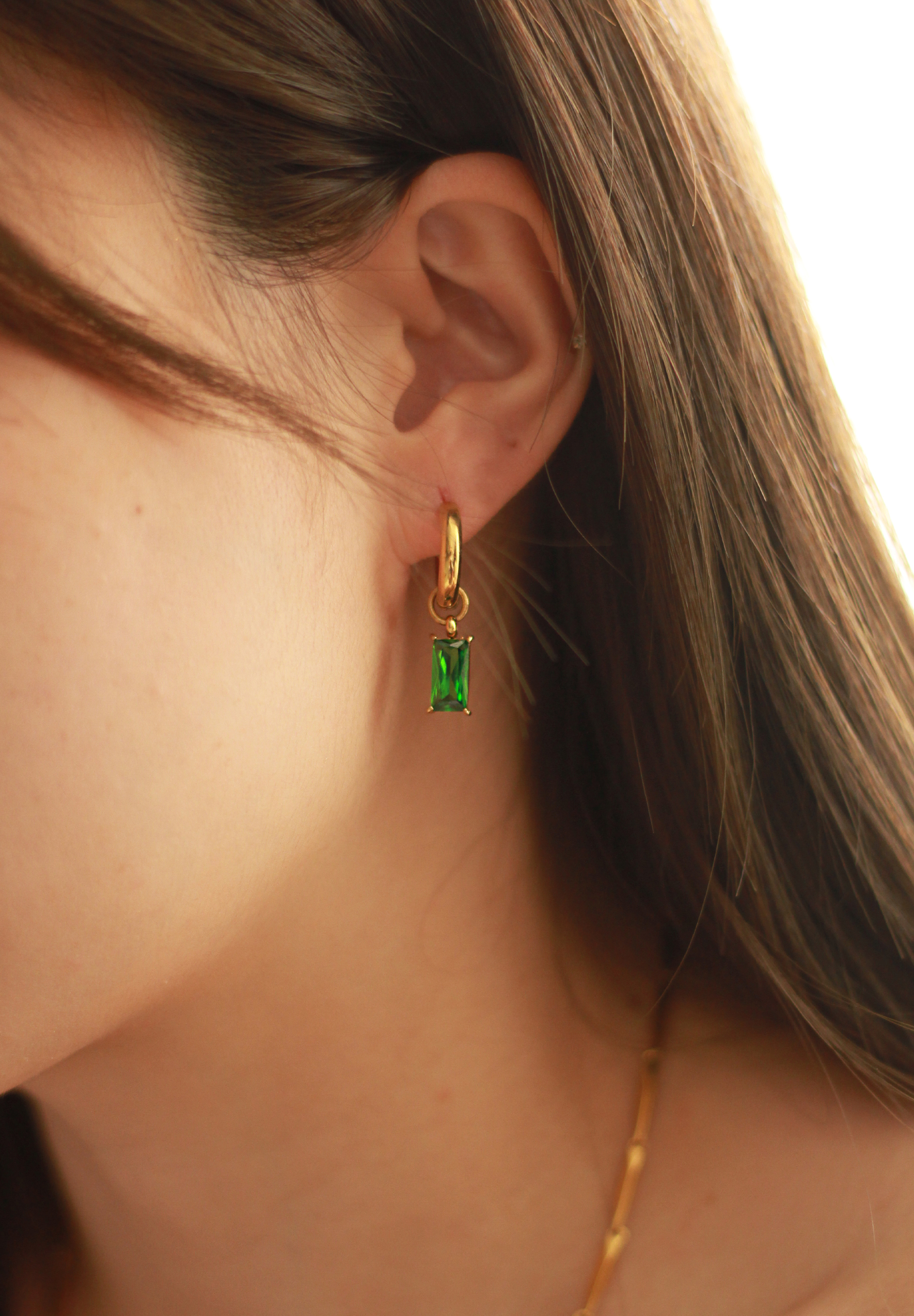 Verity Emerald Mini Gold Hoop Earrings