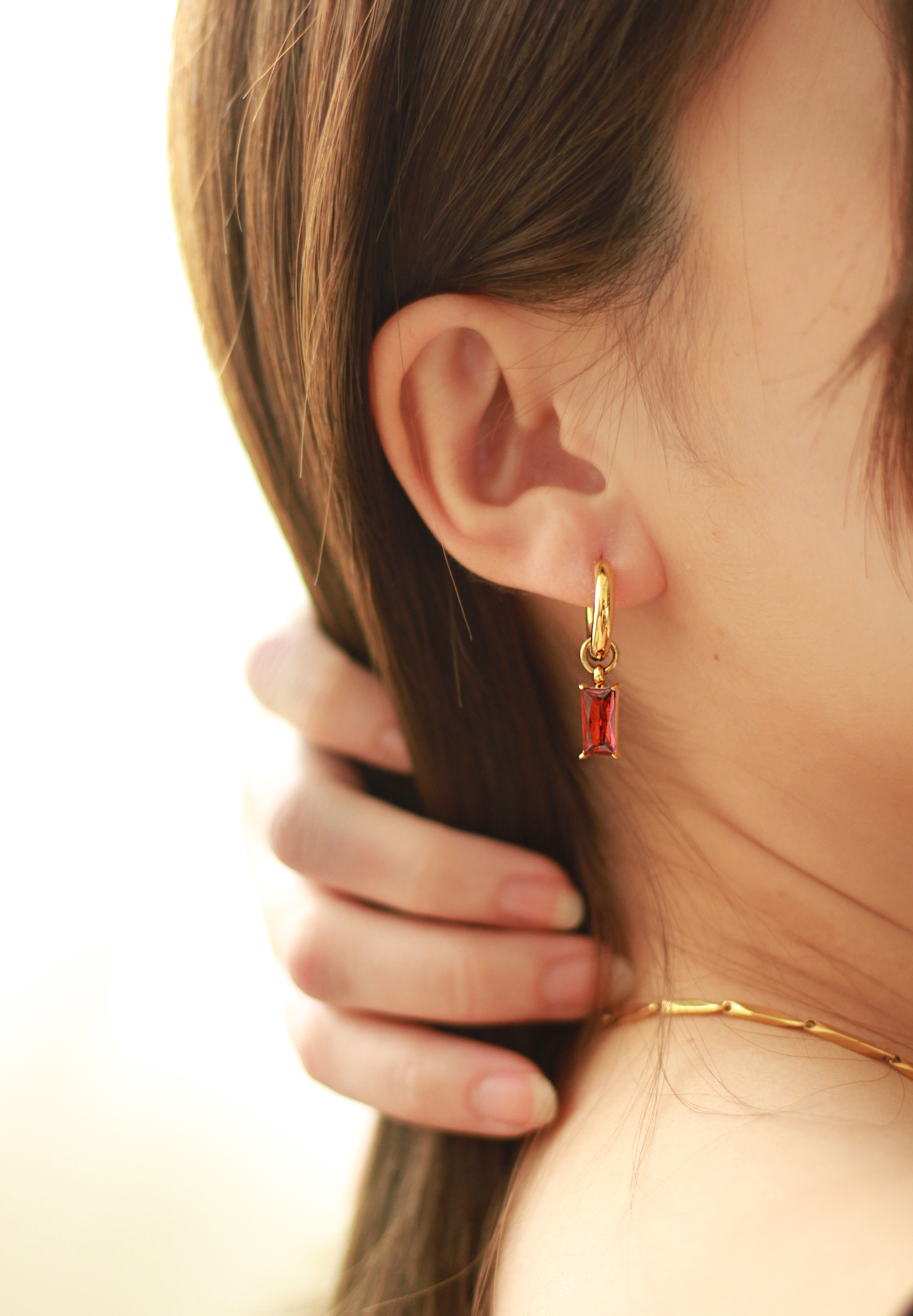 Verity Ruby Mini Gold Hoop Earrings