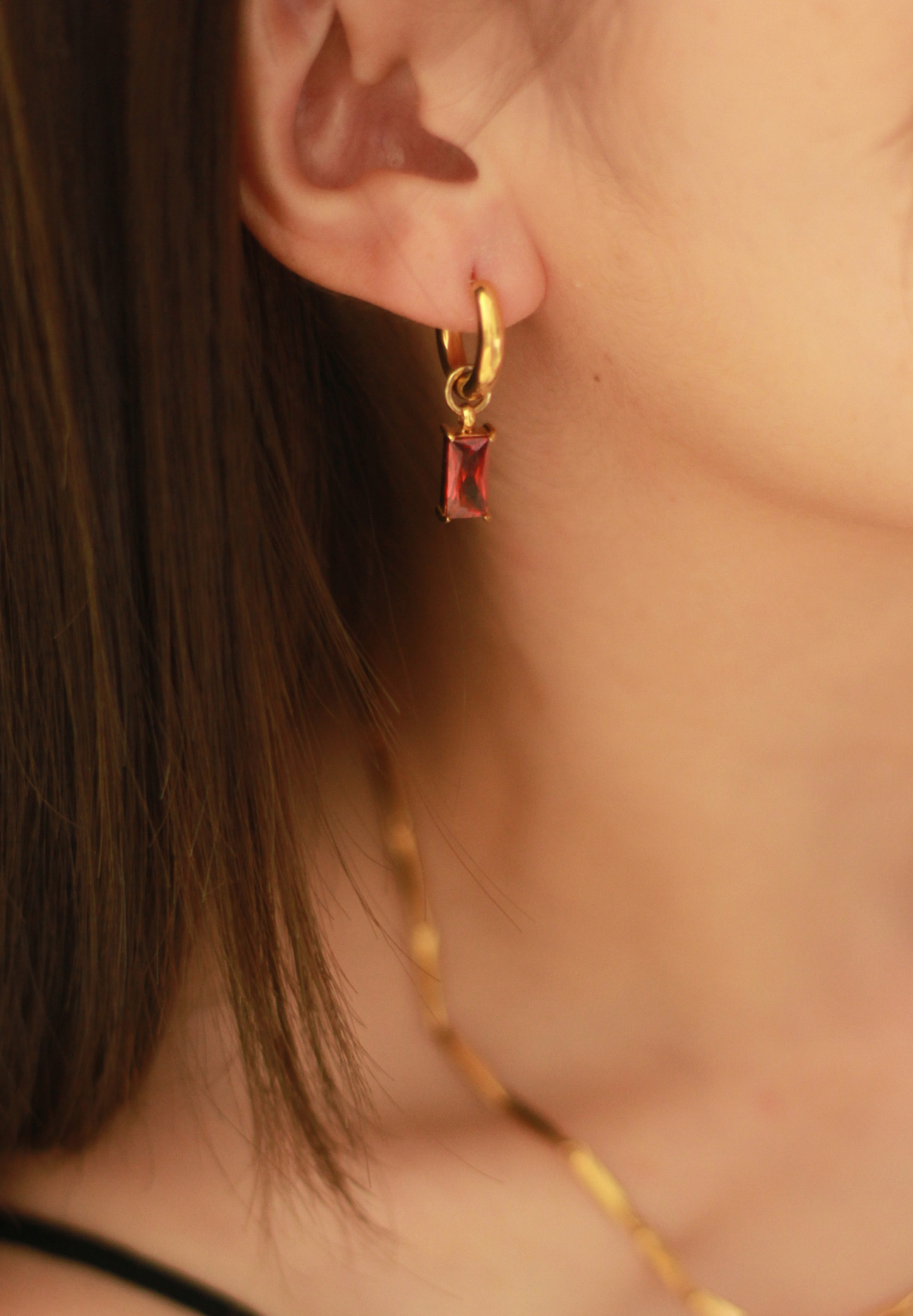 Verity Ruby Mini Gold Hoop Earrings