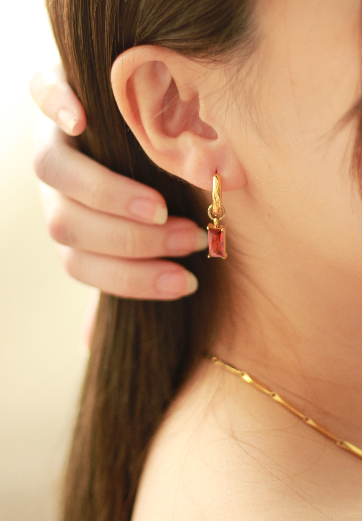 Verity Ruby Mini Gold Hoop Earrings