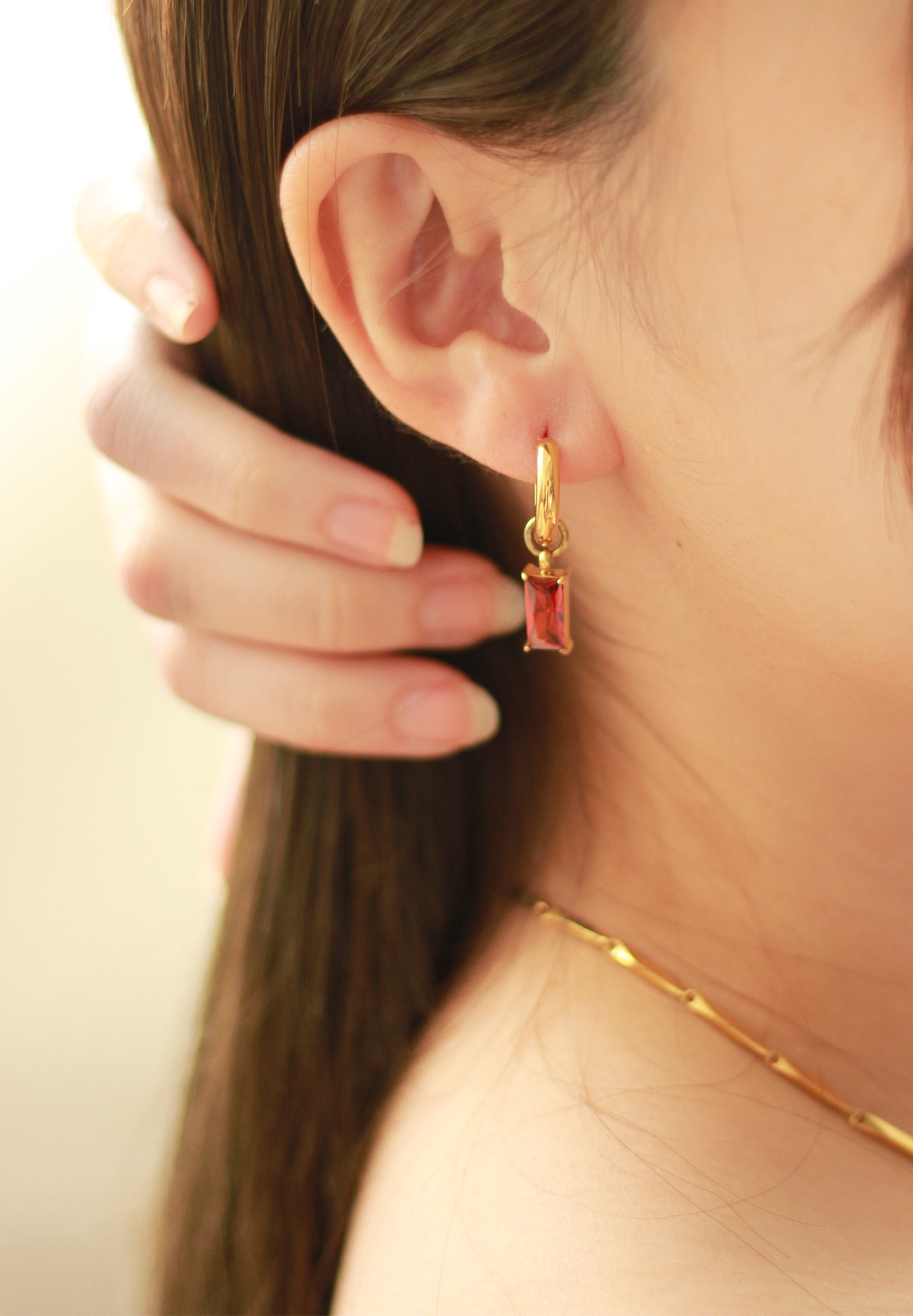 Verity Ruby Mini Gold Hoop Earrings