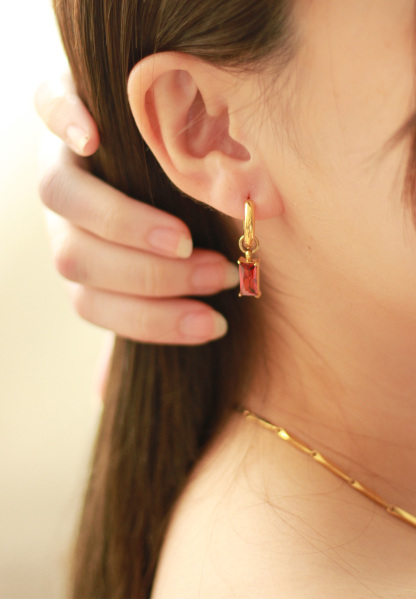 Verity Ruby Mini Gold Hoop Earrings