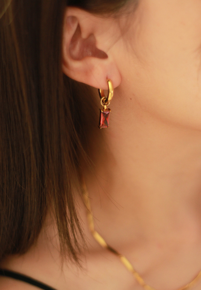 Verity Ruby Mini Gold Hoop Earrings