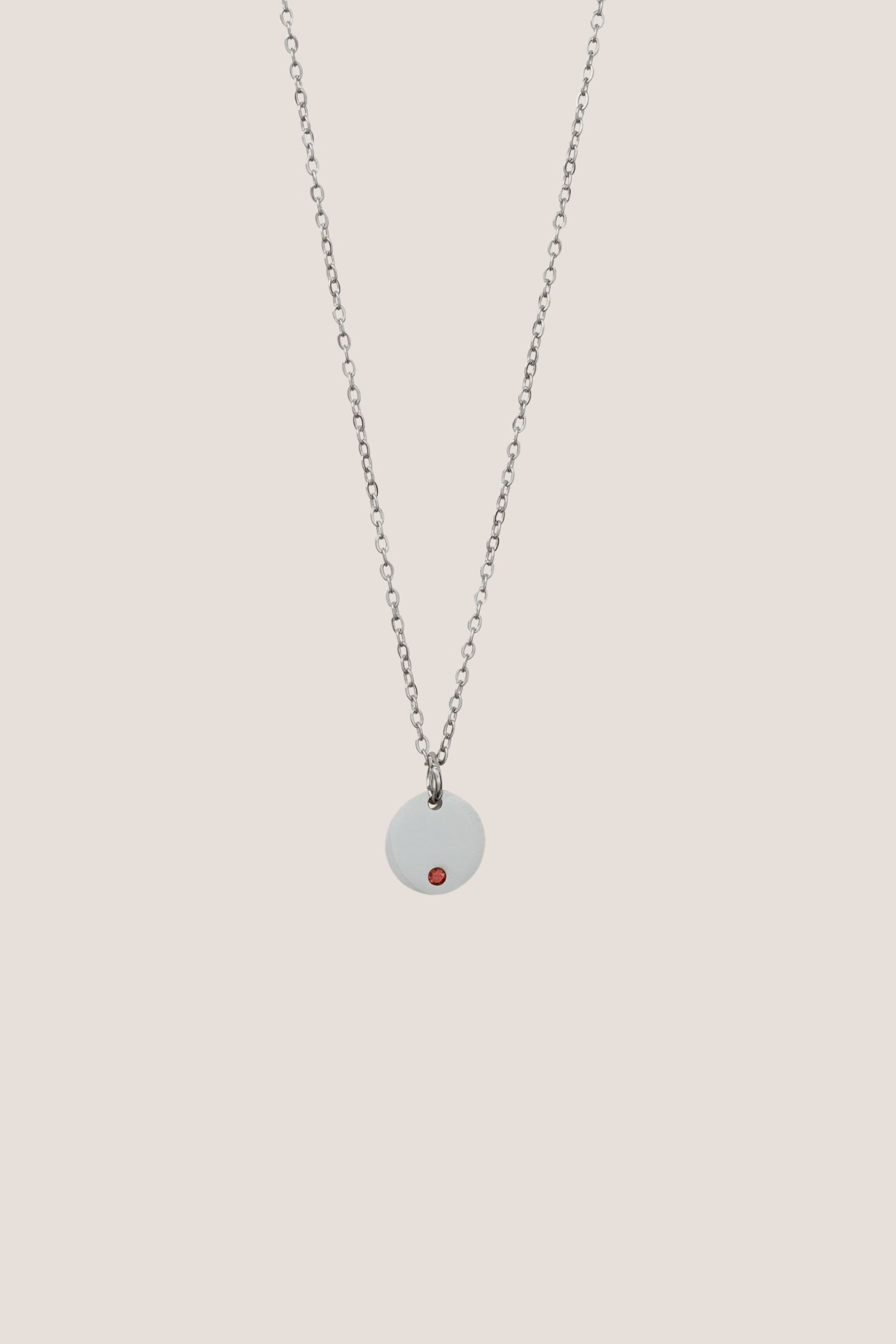 Birthstone Round Pendant Silver Chain Necklace