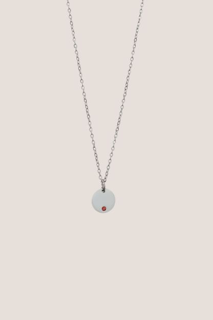 Birthstone Round Pendant Silver Chain Necklace
