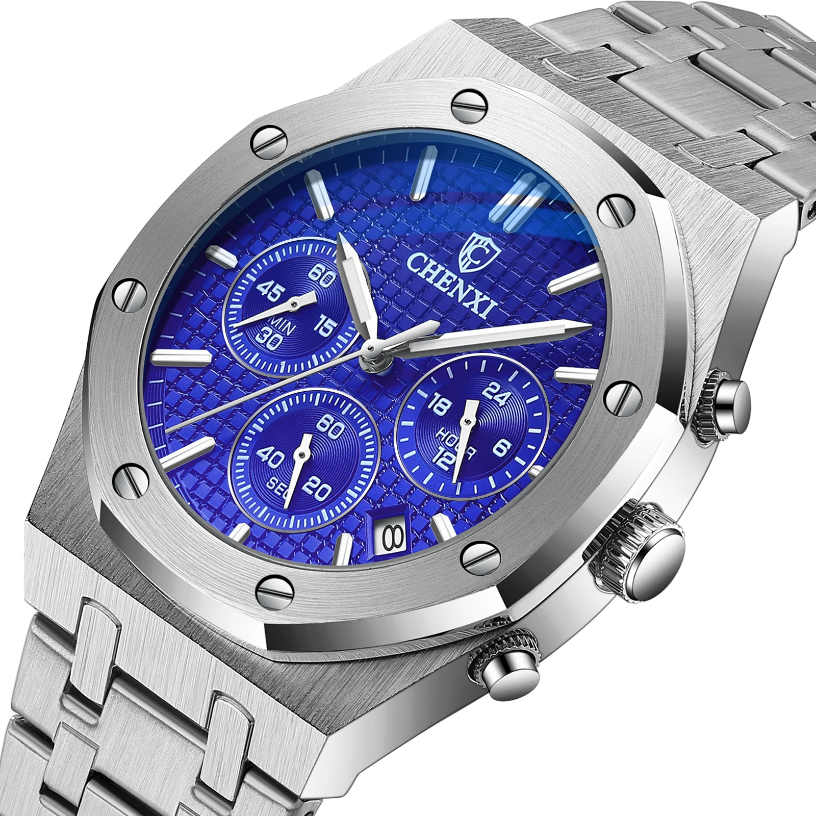 Men's waterproof watch with steel band