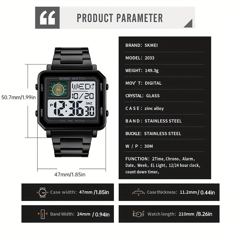 Square Digital Watches Stainless Steel