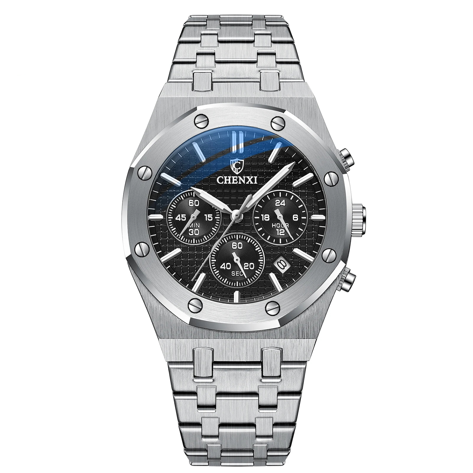 Men's waterproof watch with steel band