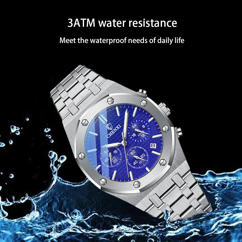 Men's waterproof watch with steel band