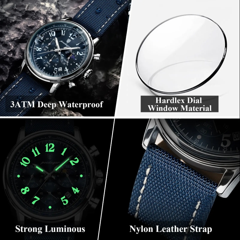 Men's luxury business nylon leather waterproof quartz watch