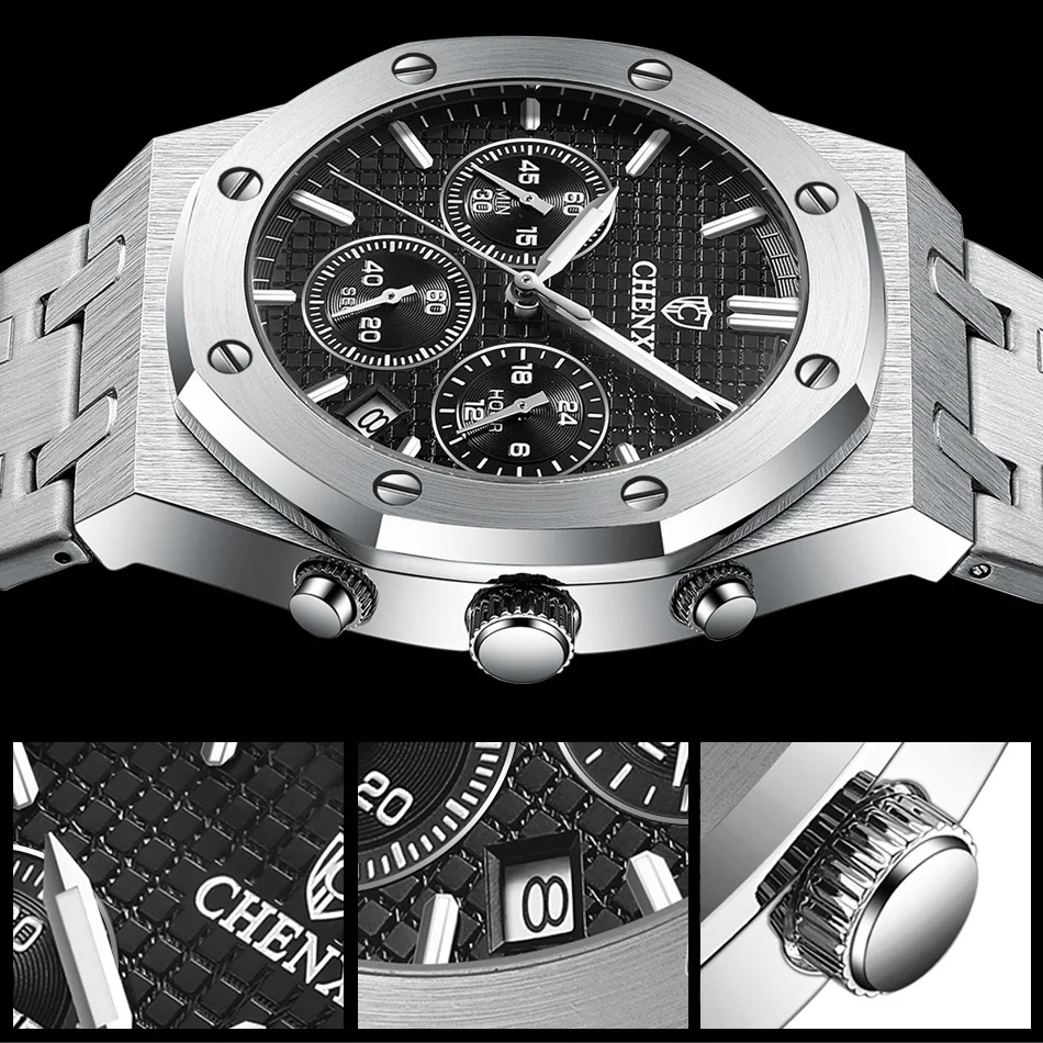 Men's waterproof watch with steel band