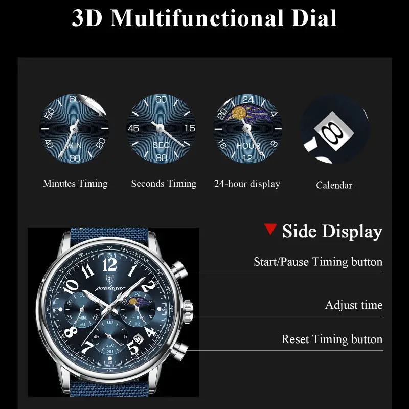 Men's luxury business nylon leather  watch