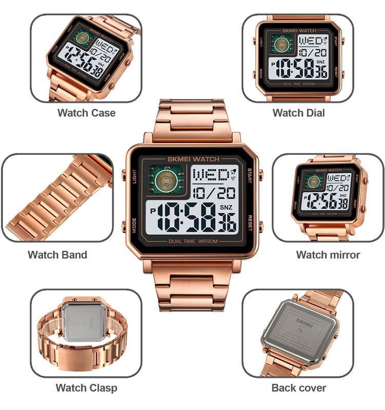 Square Digital Watches Stainless Steel